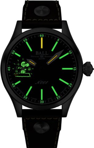 Ball Watch Company Ball Limited Edition Engineer Master II Snoopy Flying Ace with black dial, leather strap, steel case