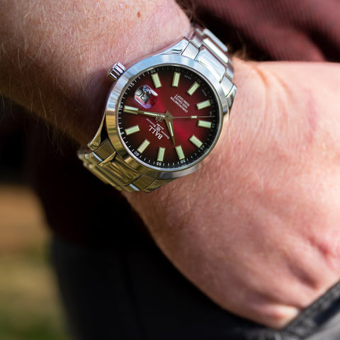 Ball Watch Company Engineer III Marvelight Chronometer Watch with red dial, steel bracelet, steel case