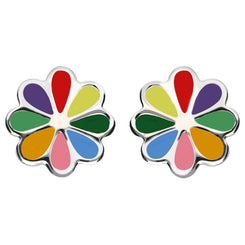 NSPCC Silver Enamel Multicolour Eight Petal Flower Stud Earrings E2267
