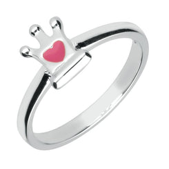 Sterling Silver NSPCC Enamel Small Heart Crown Ring R1050