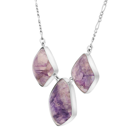 Sterling Silver Blue John Three Stone Abstract Oval Unique Necklet