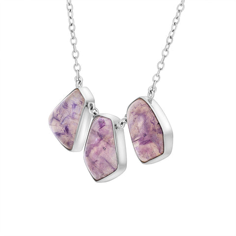 Sterling Silver Blue John Three Stone Abstract Oval Unique Necklace