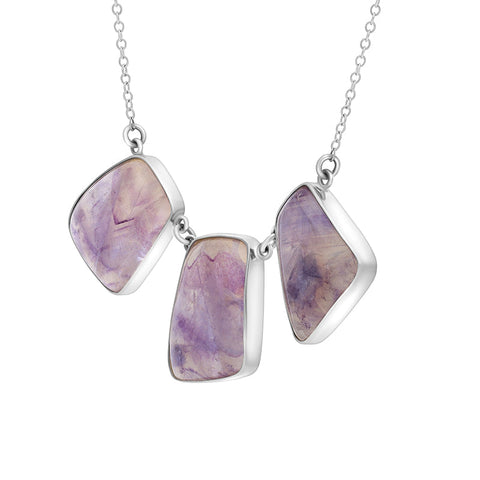 Sterling Silver Blue John Three Stone Abstract Oval Necklace