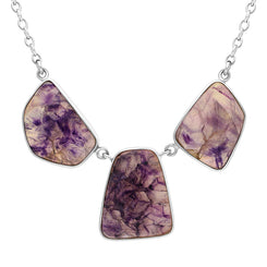 Sterling Silver Blue John Three Stone Abstract Oval Unique Necklace