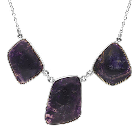 Sterling Silver Blue John Three Stone Abstract Oval unique Necklace