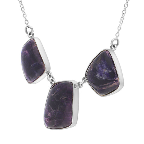 Sterling Silver Blue John Three Stone Abstract Oval unique Necklace