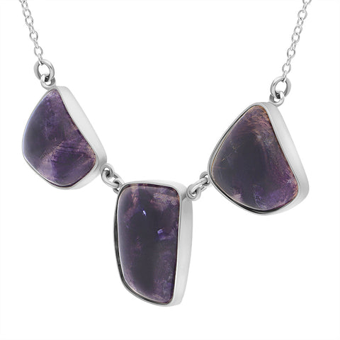 Sterling Silver Blue John Abstract Oblong Unique Chain Necklace