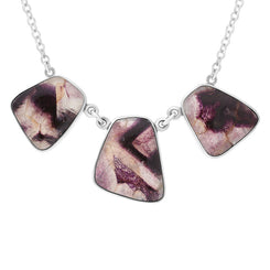Sterling Silver Blue John 3 Stone Abstract Oval Unique Necklace