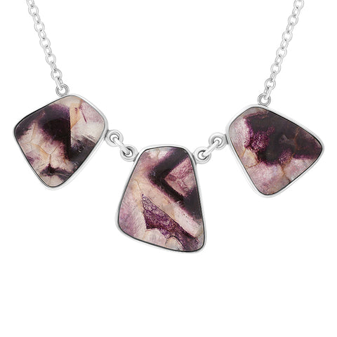 Sterling Silver Blue John 3 Stone Abstract Oval Unique Necklace