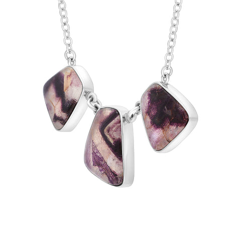 Sterling Silver Blue John 3 Stone Abstract Oval Unique Necklace