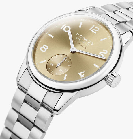 Nomos Glashutte Club Sport Neomatik 34 Gold Steel Back Watch
