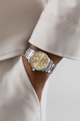 Nomos Glashutte Club Sport Neomatik 34 Gold Steel Back Watch