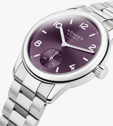 Nomos Glashutte Club Sport Neomatik 34 Purple Steel Back Watch