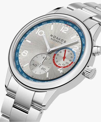Nomos Glashutte Club Sport Neomatik Worldtimer Silver Sapphire Crystal Watch Pre-Order