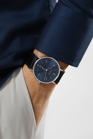 Nomos Glashutte Tangente 2Date Blue Steel Back Watch