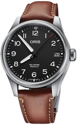 Oris Big Crown ProPilot Big Date Leather Watch with black dial, leather strap, steel case