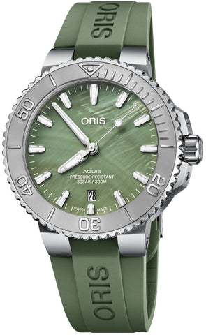 Oris Aquis New York Harbor Limited Edition Watch with green dial, rubber strap, steel case