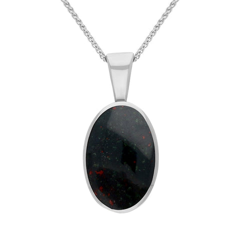 Sterling Silver Bloodstone Oval Necklace, P019.