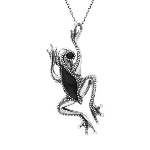 Sterling Silver Whitby Jet Frog Pendant