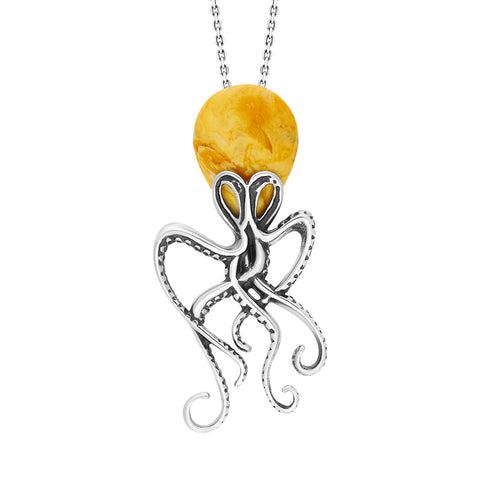 Sterling Silver Amber Octopus Pendant