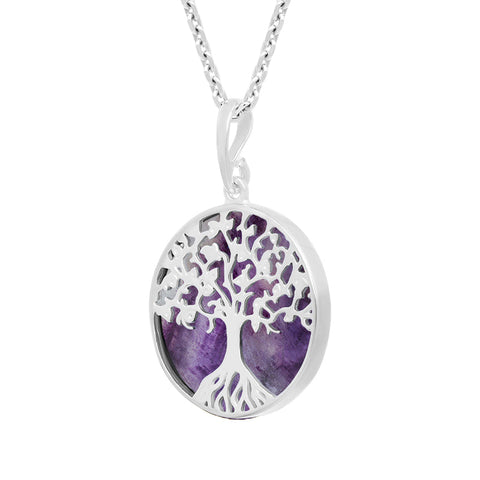 Sterling Silver Blue John Round Tree of Life Necklace