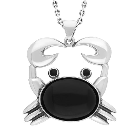 Sterling Silver and Whitby Jet Oval Crab Pendant