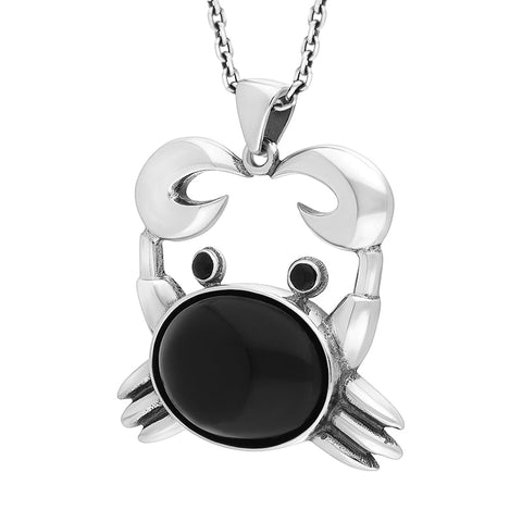 Sterling Silver and Whitby Jet Oval Crab Pendant