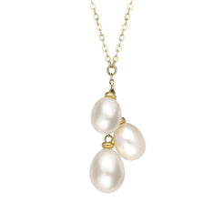 00177901 18ct Yellow Gold Three Stone White Pearl Necklace, P3492C.
