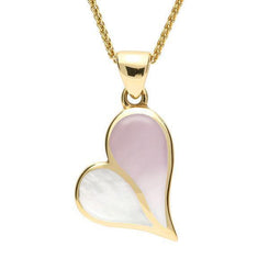 00033755 9ct Yellow Gold Pink and White Mother of Pearl Split Heart Necklace, P575.