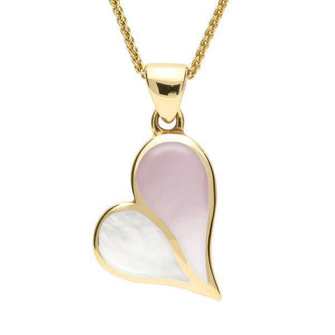 00033755 9ct Yellow Gold Pink and White Mother of Pearl Split Heart Necklace, P575.
