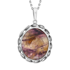 Sterling Silver Blue John Oval Rope Edge Unique Pendant