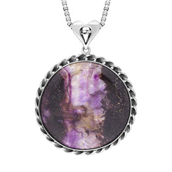 Sterling Silver Blue John Rope Edge Round Unique Pendant