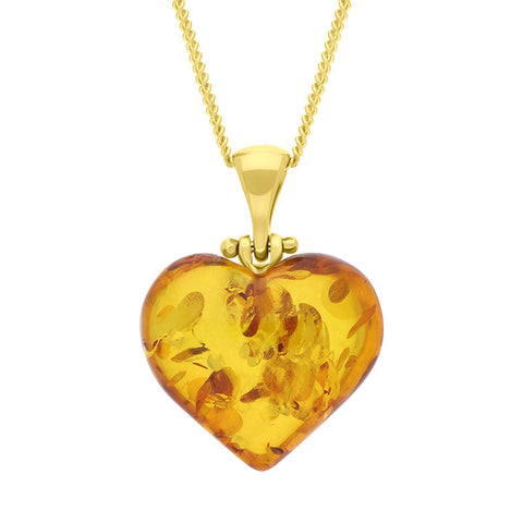 Gold Plated Small Amber Heart Pendant