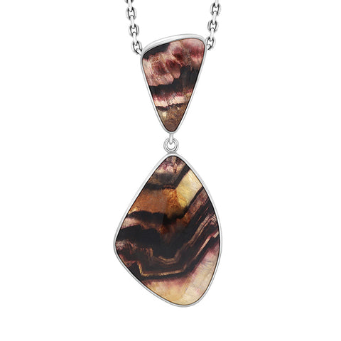 Sterling Silver Blue John Two Stone Abstract Oval Unique Pendant