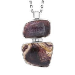 Sterling Silver Blue John two Stone Abstract Oval Unique Pendant