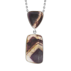 Sterling Silver Blue John Two Stone Abstract Oval Unique Pendant