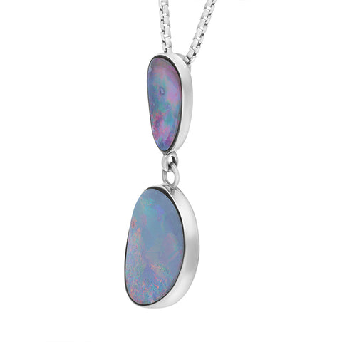 Sterling Silver Abstract Opal Two Stone Necklace