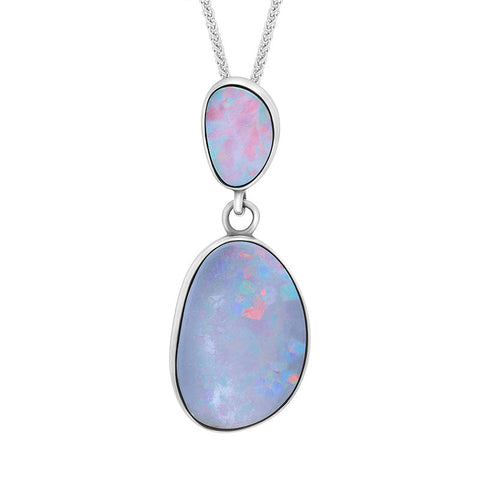 Sterling Silver Abstract Opal Two Stone Necklace