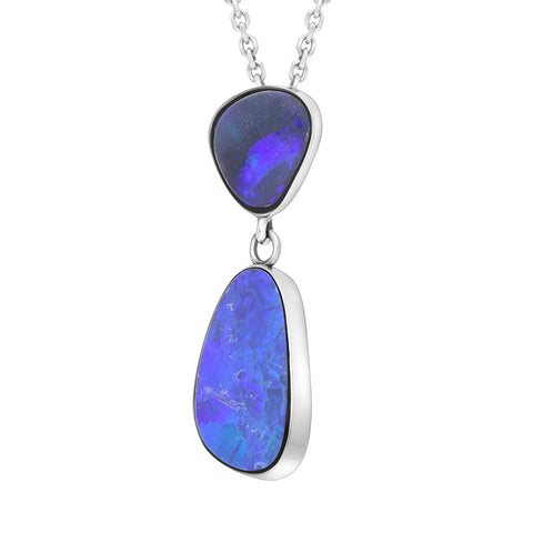 Sterling Silver Abstract Opal Two Stone Necklace