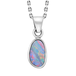 Sterling Silver Opal Doublet Abstract Necklace