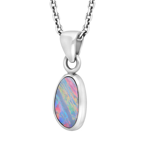 Sterling Silver Opal Doublet Abstract Necklace