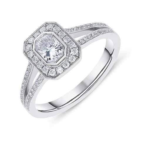 Phoenix Cut 18ct White Gold 0.60ct Diamond Halo Ring. ATD-152.