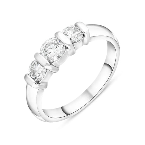 Platinum 0.76ct Diamond Bar Set Three Stone Ring, FEU-1699
