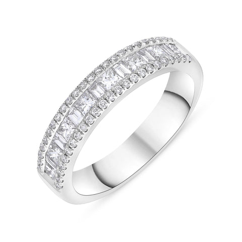 Platinum 0.74ct Diamond Princess Baguette Half Eternity Ring