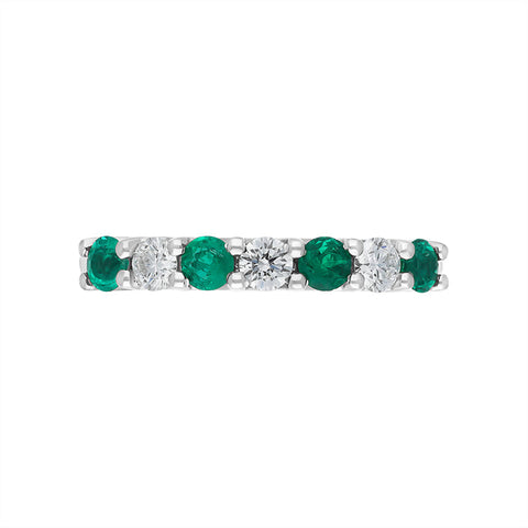 Platinum Emerald Diamond Seven Stone Claw Set Half Eternity Ring