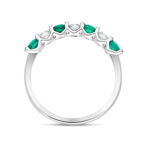Platinum Emerald Diamond Seven Stone Claw Set Half Eternity Ring
