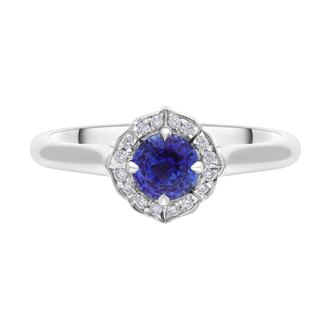 Platinum 0.61ct Sapphire 0.07ct Diamond Tudor Rose Cluster Ring
