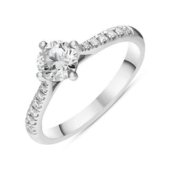 Platinum 0.85ct Diamond Shoulder Set Solitaire Ring, FEU-2557