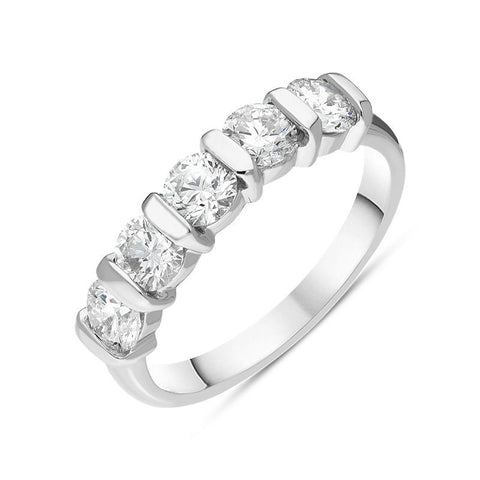Platinum Diamond Five Stone Bar Set Half Eternity Ring, FEU-2564