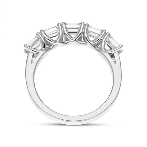 Platinum Diamond Five Stone Emerald Cut Half Eternity Ring, FEU-2548_3